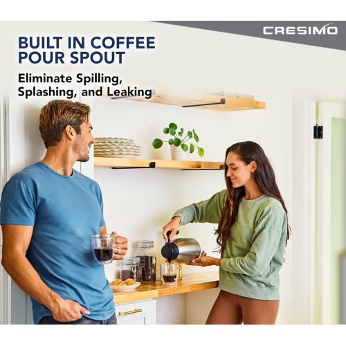  [아마존베스트]Cresimo 68 Oz Stainless Steel Thermal Coffee Carafe / Double Walled Vacuum Flask / 12 Hour Heat Retention / 2 Liter Tea, Water, and Coffee Dispenser