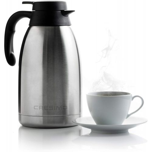  [아마존베스트]Cresimo 68 Oz Stainless Steel Thermal Coffee Carafe / Double Walled Vacuum Flask / 12 Hour Heat Retention / 2 Liter Tea, Water, and Coffee Dispenser