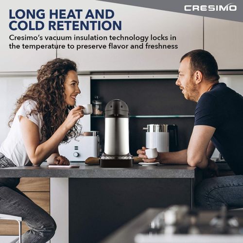  [아마존베스트]Cresimo 74 Ounce (2.2 Liter) Airpot Thermal Coffee Carafe/Lever Action/Stainless Steel Insulated Thermos / 12 Hour Heat Retention / 24 Hour Cold Retention (Airpot with Drip Tray)