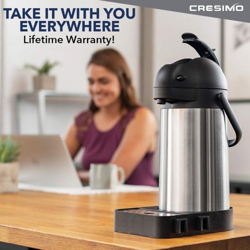  [아마존베스트]Cresimo 74 Ounce (2.2 Liter) Airpot Thermal Coffee Carafe/Lever Action/Stainless Steel Insulated Thermos / 12 Hour Heat Retention / 24 Hour Cold Retention (Airpot with Drip Tray)