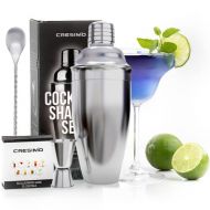 [아마존베스트]Cresimo 24 Ounce Cocktail Shaker Bar Set with Accessories - Martini Kit with Measuring Jigger and Mixing Spoon plus Drink Recipes Booklet - Professional Stainless Steel Bar Tools -