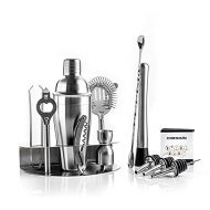 [아마존베스트]Cresimo Home Cocktail Bar Set - Brushed Stainless Steel 12 Piece Professional Bar Tool Kit - 100% GUARANTEE AND WARRANTY. Includes Martini Shaker, Muddler, Strainer, Jigger and Mor