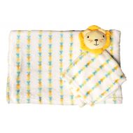 CRIBMATES Custom Embroidery Name Baby Blanket (30 x 40 inch) with Lovey Security Blanket (Yellow Lion with Embroidery Name)