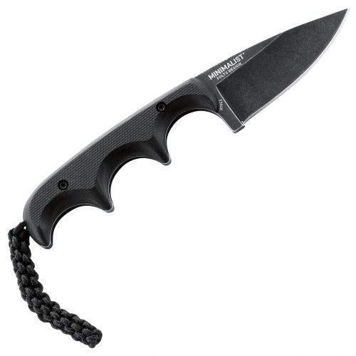  CRKT Minimalist Drop Point Black 2384K Compact Fixed Blade with 2.12 Black Plain Edge Stonewash Blade and G10 Handle Scales with Fob and Molded Sheath and Lanyard