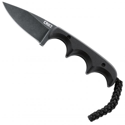  CRKT Minimalist Drop Point Black 2384K Compact Fixed Blade with 2.12 Black Plain Edge Stonewash Blade and G10 Handle Scales with Fob and Molded Sheath and Lanyard