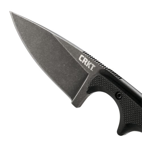  CRKT Minimalist Drop Point Black 2384K Compact Fixed Blade with 2.12 Black Plain Edge Stonewash Blade and G10 Handle Scales with Fob and Molded Sheath and Lanyard