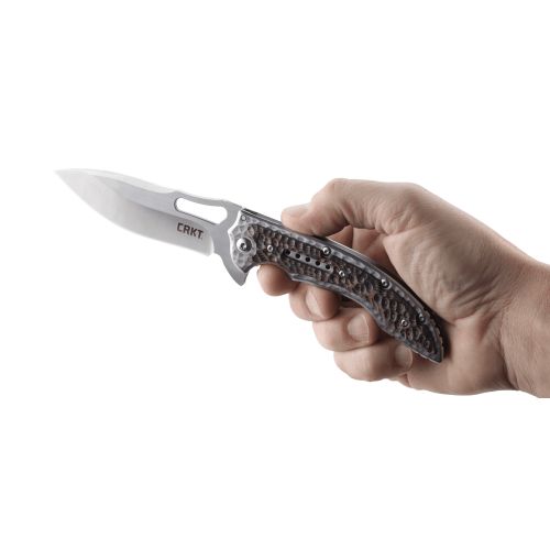  CRKT Fossil 5470 Folding Knife with 3.96 Plain Edge Satin Finish Blade and Dual Color Brown & Black G10 Handle Scales with Frame Lock and One Hand Opening