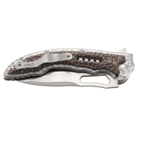  CRKT Fossil 5470 Folding Knife with 3.96 Plain Edge Satin Finish Blade and Dual Color Brown & Black G10 Handle Scales with Frame Lock and One Hand Opening