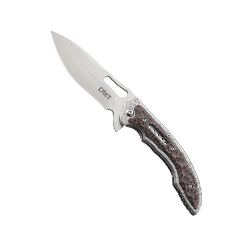  CRKT Fossil 5470 Folding Knife with 3.96 Plain Edge Satin Finish Blade and Dual Color Brown & Black G10 Handle Scales with Frame Lock and One Hand Opening