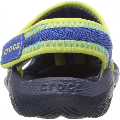 크록스 Crocs Kids Swiftwater Sandal | Water Slip On Shoes Flat, blue jean/navy, 8 M US Toddler