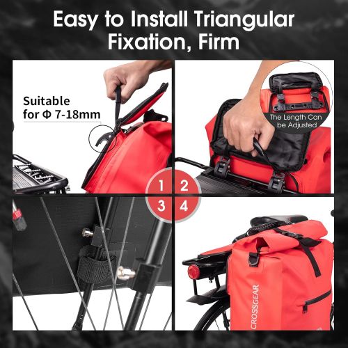  CROSSGEAR Bike Panniers with Shoulder Strap, Suitable for Backpack Pannier, Shoulder Bag and Pannier Bags for Bicycles Rear Rack, Waterproof and Reflective, 25L