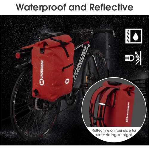  CROSSGEAR Bike Panniers with Shoulder Strap, Suitable for Backpack Pannier, Shoulder Bag and Pannier Bags for Bicycles Rear Rack, Waterproof and Reflective, 25L