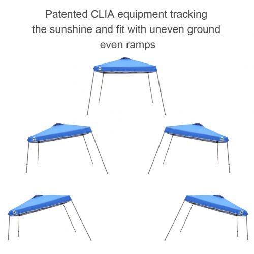  CROWN SHADES Patented 11ft. x 11ft. Slant Leg One Push Up Clia Instant Folding Canopy with Wheeled Bag, Blue