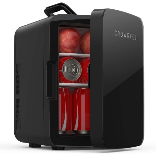  [아마존베스트]Crownful Mini Fridge, 10 Liter/12 Can Portable Cooler and Warmer Personal Fridge for Skin Care, Food, Medications, Great for Bedroom, Office, Dorm, Car, ETL Listed (Black)