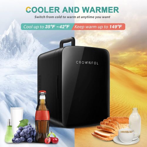  [아마존베스트]Crownful Mini Fridge, 10 Liter/12 Can Portable Cooler and Warmer Personal Fridge for Skin Care, Food, Medications, Great for Bedroom, Office, Dorm, Car, ETL Listed (Black)