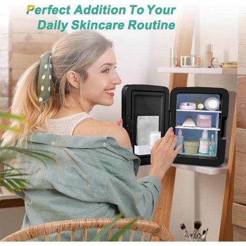  [아마존베스트]Crownful Mini Fridge, 10 Liter/12 Can Portable Cooler and Warmer Personal Fridge for Skin Care, Food, Medications, Great for Bedroom, Office, Dorm, Car, ETL Listed (Black)