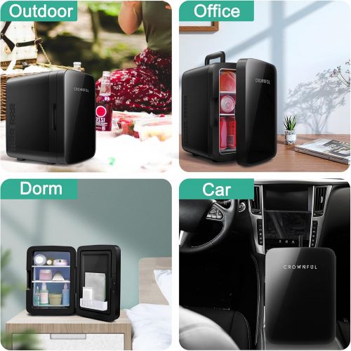  [아마존베스트]Crownful Mini Fridge, 10 Liter/12 Can Portable Cooler and Warmer Personal Fridge for Skin Care, Food, Medications, Great for Bedroom, Office, Dorm, Car, ETL Listed (Black)