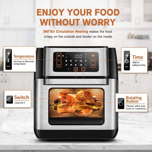  [아마존베스트]CROWNFUL 9-in-1 Air Fryer Toaster Oven, Convection Roaster with Rotisserie & Dehydrator, 10.6 Quart, Digital LCD Touch Screen, Accessories and Recipe Included