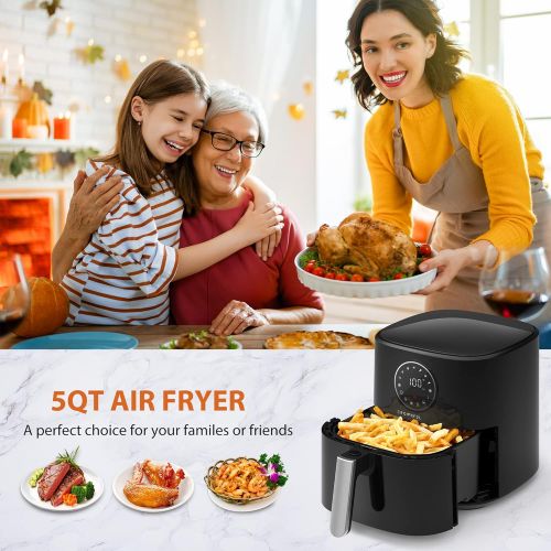  CROWNFUL 5 Quart Air Fryer, Electric Hot Oven Oilless Cooker，LCD Digital Touch Screen with 7 Cooking Presets and 53 Recipes, Nonstick Basket，1500W ETL Listed (Black)