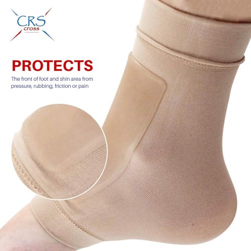  CRS Cross Lace Bite Pads - Premium Padded Skate Socks Protection of Front of Foot & Shin. Elastic Gel Pad Sleeve for Skate Bite Skating, Ice Hockey, Roller, Ski, Boots