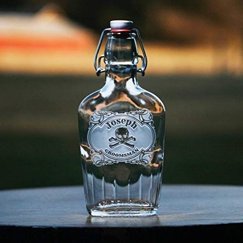  Crystal Imagery Engraved Glass Gifts Skull and Cross Bones Flask Groomsmen Gift (Set of 8)