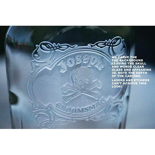  Crystal Imagery Engraved Glass Gifts Skull and Cross Bones Flask Groomsmen Gift (Set of 8)