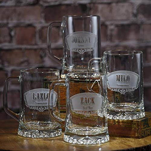  Crystal Imagery Engraved Glass Gifts Groomsmen Gift Ideas, Best Man Beer Mugs Set of 13