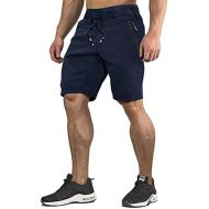 CRYSULLY Mens Cotton Joggers Casual Workout Shorts Running Shorts with Zipper Pockets