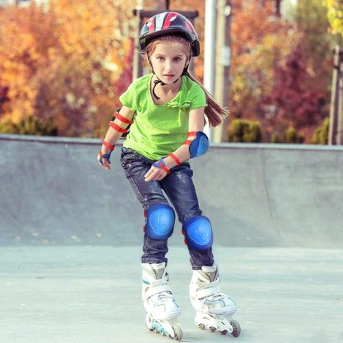  [아마존베스트]CRZKO Kids Protective Gear, Knee Pads and Elbow Pads 6 in 1 Set with Wrist Guard and Adjustable Strap for Rollerblading Skateboard Cycling Skating Bike Scooter