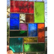 /Stained Glass Panel, Multi Coloured Abstract Suncatcher, Handmade Art - CRhodesGlassArt