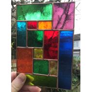 /Stained Glass Panel, Copper Multi Coloured Abstract Art Suncatcher - CRhodesGlassArt