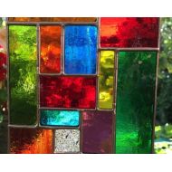 Stained Glass Suncatcher Panel, Multi Coloured Copper Abstract Art - CRhodesGlassArt
