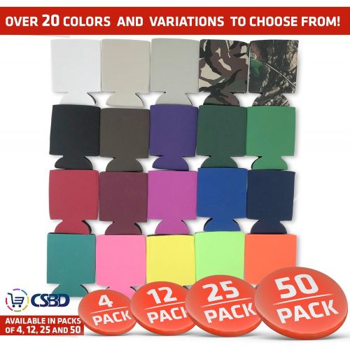  CSBD Beer Can Coolers Sleeves, Soft Insulated Reusable Drink Caddies for Water Bottles or Soda, Collapsible Blank DIY Customizable for Parties, Events or Weddings, Bulk (50, Camo)