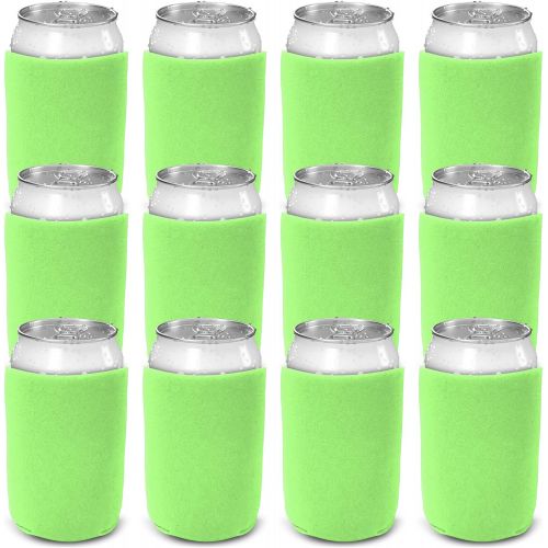  CSBD Beer Can Coolers Sleeves, Soft Insulated Reusable Drink Caddies for Water Bottles or Soda, Collapsible Blank DIY Customizable for Parties, Events or Weddings, Bulk (12, Lime G