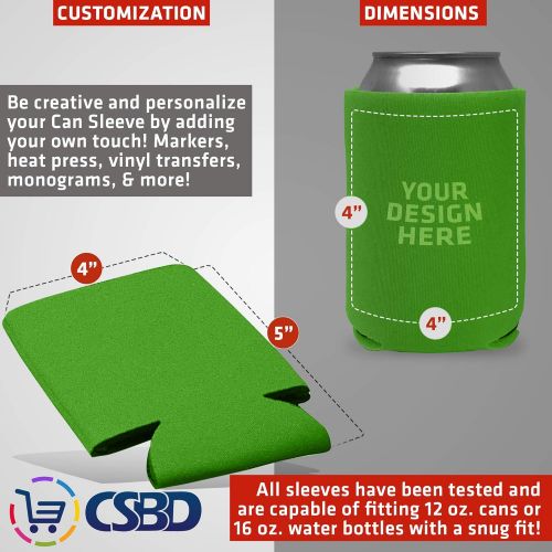  CSBD Beer Can Coolers Sleeves, Soft Insulated Reusable Drink Caddies for Water Bottles or Soda, Collapsible Blank DIY Customizable for Parties, Events or Weddings, Bulk (12, Lime G