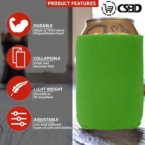  CSBD Beer Can Coolers Sleeves, Soft Insulated Reusable Drink Caddies for Water Bottles or Soda, Collapsible Blank DIY Customizable for Parties, Events or Weddings, Bulk (12, Lime G