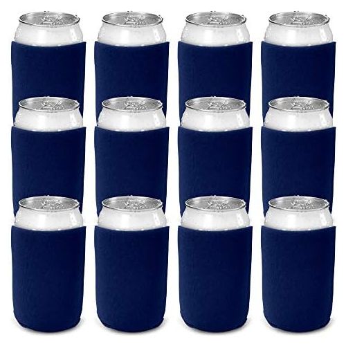  CSBD Beer Can Coolers Sleeves, Soft Insulated Reusable Drink Caddies for Water Bottles or Soda, Collapsible Blank DIY Customizable for Parties, Events or Weddings, Bulk (25, Navy B