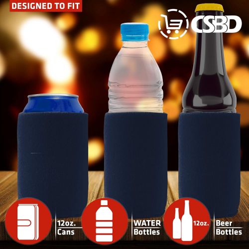  CSBD Beer Can Coolers Sleeves, Soft Insulated Reusable Drink Caddies for Water Bottles or Soda, Collapsible Blank DIY Customizable for Parties, Events or Weddings, Bulk (25, Navy B