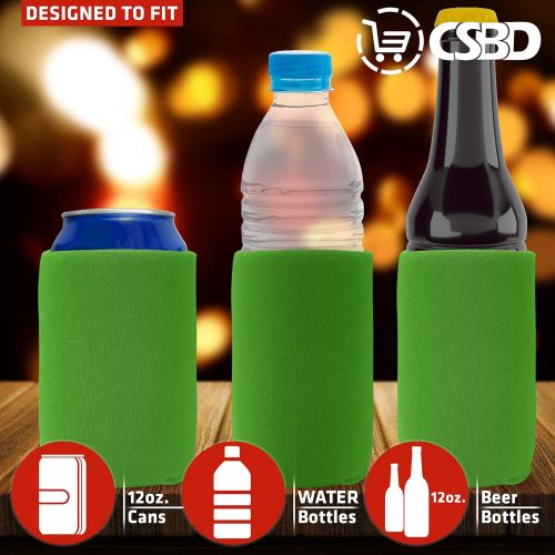  CSBD Beer Can Coolers Sleeves, Soft Insulated Reusable Drink Caddies for Water Bottles or Soda, Collapsible Blank DIY Customizable for Parties, Events or Weddings, Bulk (25, Lime G