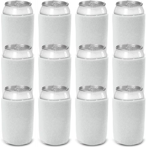  CSBD Beer Can Coolers Sleeves, Soft Insulated Reusable Drink Caddies for Water Bottles or Soda, Collapsible Blank DIY Customizable for Parties, Events or Weddings, Bulk (25, White)