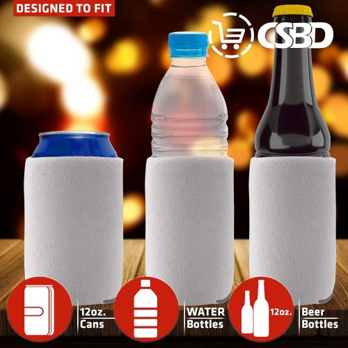  CSBD Beer Can Coolers Sleeves, Soft Insulated Reusable Drink Caddies for Water Bottles or Soda, Collapsible Blank DIY Customizable for Parties, Events or Weddings, Bulk (25, White)