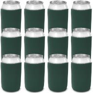 CSBD Beer Can Coolers Sleeves, Soft Insulated Reusable Drink Caddies for Water Bottles or Soda, Collapsible Blank DIY Customizable for Parties, Events or Weddings, Bulk (12, Hunter