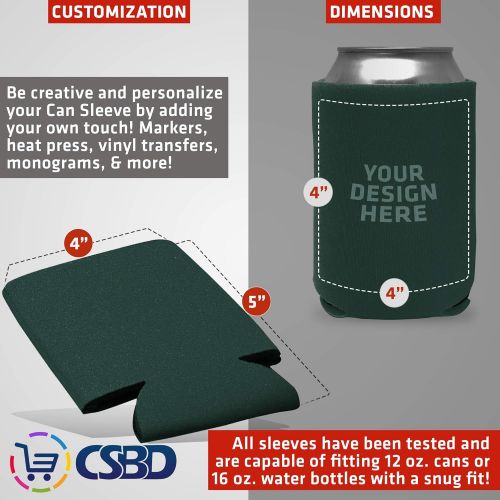  CSBD Beer Can Coolers Sleeves, Soft Insulated Reusable Drink Caddies for Water Bottles or Soda, Collapsible Blank DIY Customizable for Parties, Events or Weddings, Bulk (12, Hunter