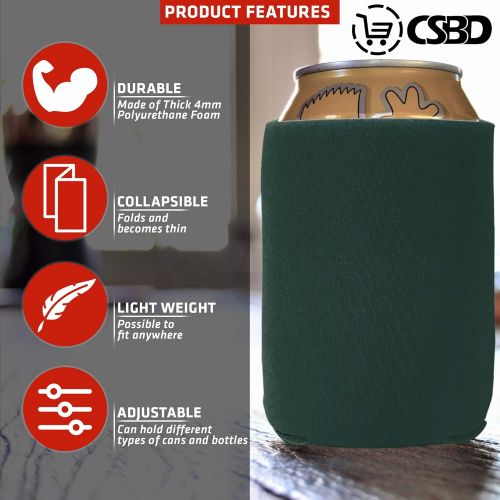  CSBD Beer Can Coolers Sleeves, Soft Insulated Reusable Drink Caddies for Water Bottles or Soda, Collapsible Blank DIY Customizable for Parties, Events or Weddings, Bulk (12, Hunter