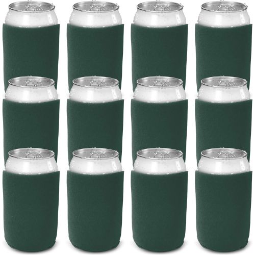  CSBD Beer Can Coolers Sleeves, Soft Insulated Reusable Drink Caddies for Water Bottles or Soda, Collapsible Blank DIY Customizable for Parties, Events or Weddings, Bulk (12, Hunter