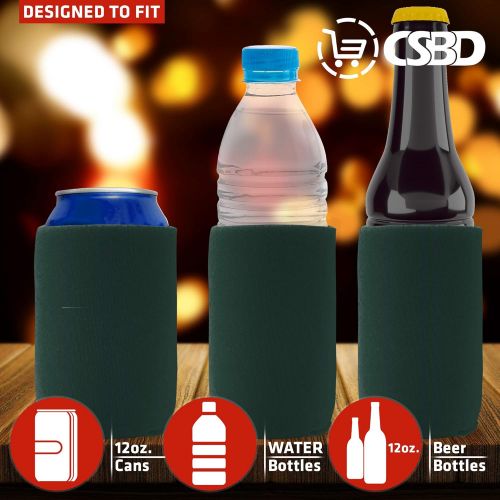  CSBD Beer Can Coolers Sleeves, Soft Insulated Reusable Drink Caddies for Water Bottles or Soda, Collapsible Blank DIY Customizable for Parties, Events or Weddings, Bulk (12, Hunter