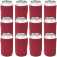 CSBD Beer Can Coolers Sleeves, Soft Insulated Reusable Drink Caddies for Water Bottles or Soda, Collapsible Blank DIY Customizable for Parties, Events or Weddings, Bulk (12, Red)