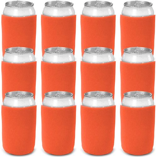  CSBD Beer Can Coolers Sleeves, Soft Insulated Reusable Drink Caddies for Water Bottles or Soda, Collapsible Blank DIY Customizable for Parties, Events or Weddings, Bulk (12, Orange