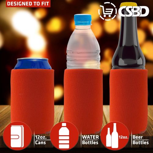  CSBD Beer Can Coolers Sleeves, Soft Insulated Reusable Drink Caddies for Water Bottles or Soda, Collapsible Blank DIY Customizable for Parties, Events or Weddings, Bulk (12, Orange