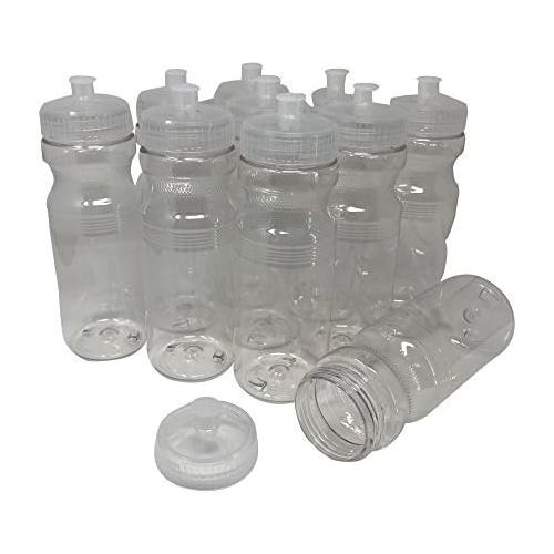  CSBD Clear 24 Oz Sports Water Bottles, 10 Pack, Blank for Customized Branding, No BPA Food Grade Plastic for Fitness, Hiking, Cycling, or Gym Workouts, Made in USA